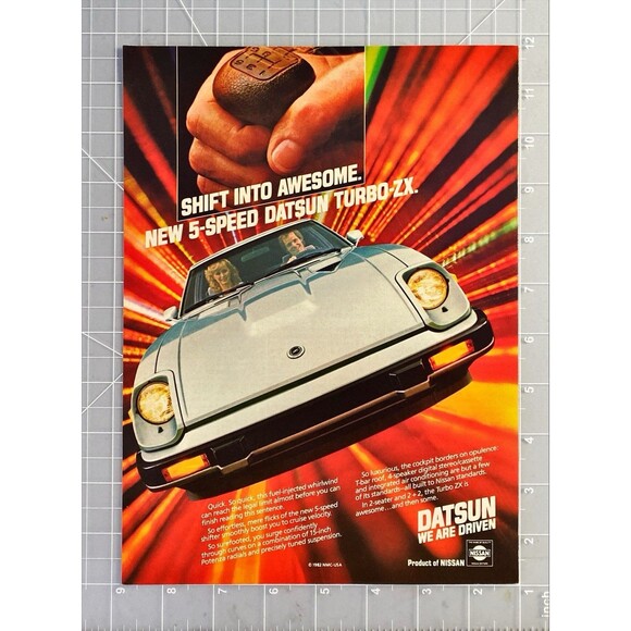 Datsun New 5-seed Turbo-ZX "Shift into Awesome" Vintage Print Ad 1982 - Picture 2 of 3